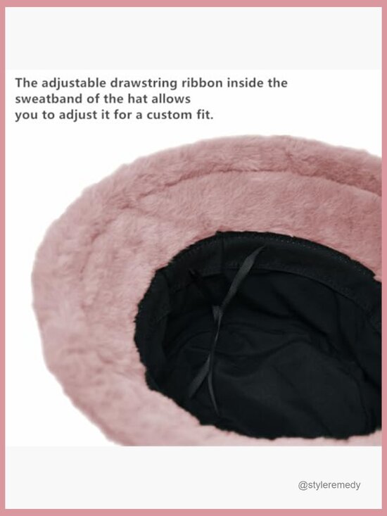Faux Fur Wide Brim Bucket Hat with Adjustable Drawstring for Women main image 4